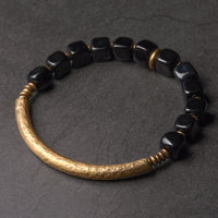 KarmaRipple's Black Obsidian Gemstone Bronze Strength Pair Bracelet