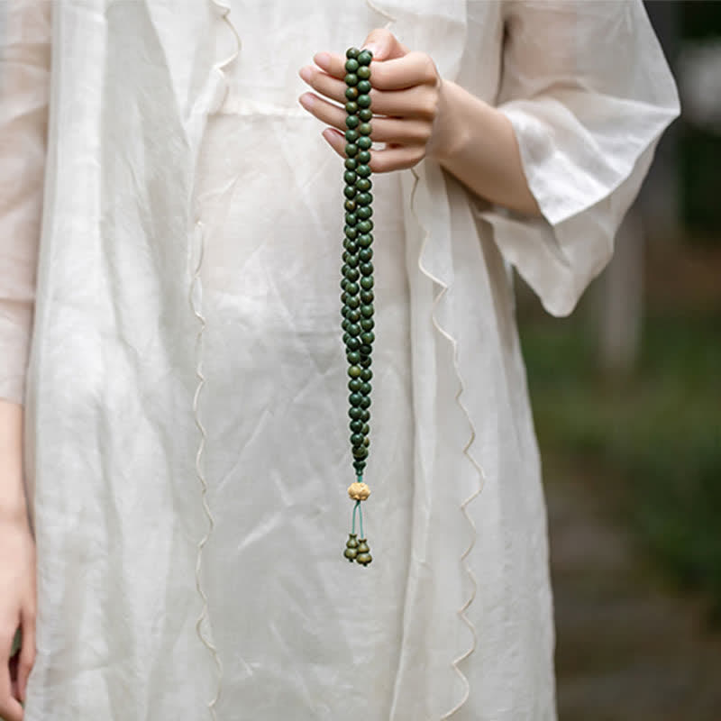 KarmaRipple's 108 Mala Beadwork Green Sandalwood Boxwood Lotus Positive Bracelet p12