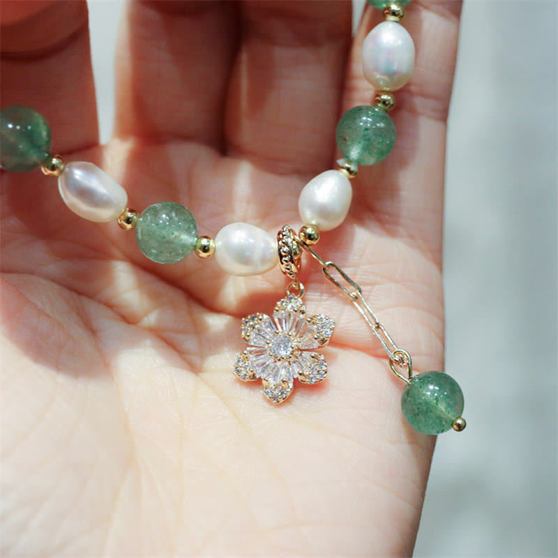 KarmaRipple's Authentic Green Strawberry Quartz Pearl Flower Talisman Love Bracelet p9