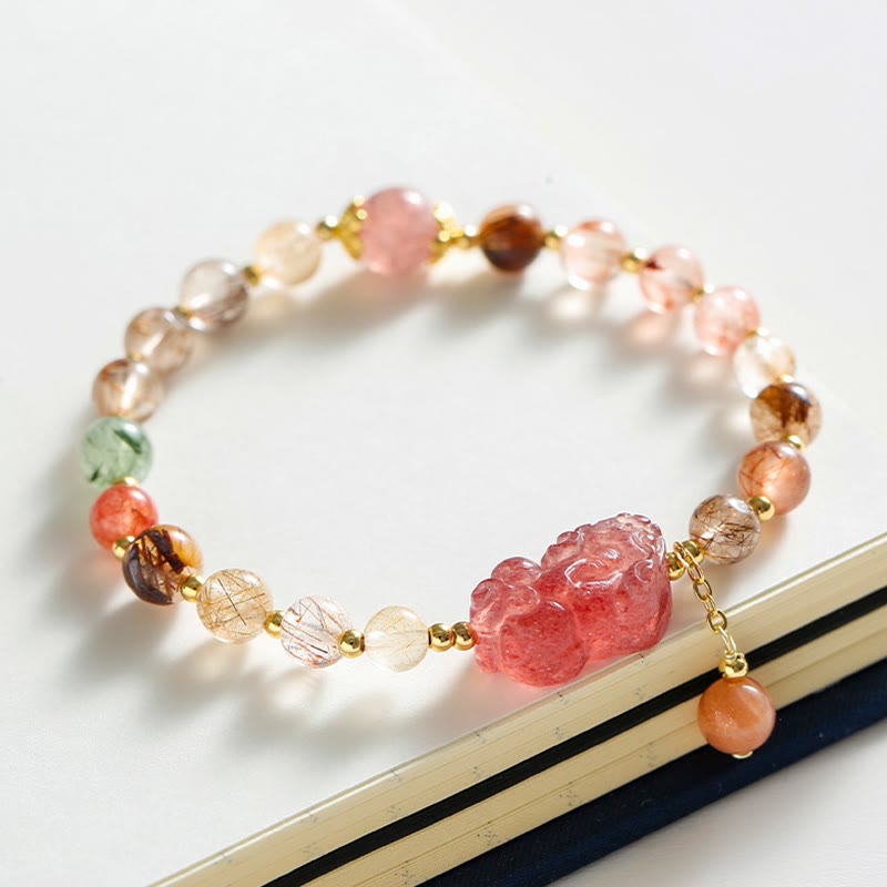 KarmaRipple's Authentic Rutilated Quartz Strawberry Quartz PiXiu Wealth Bracelet p2