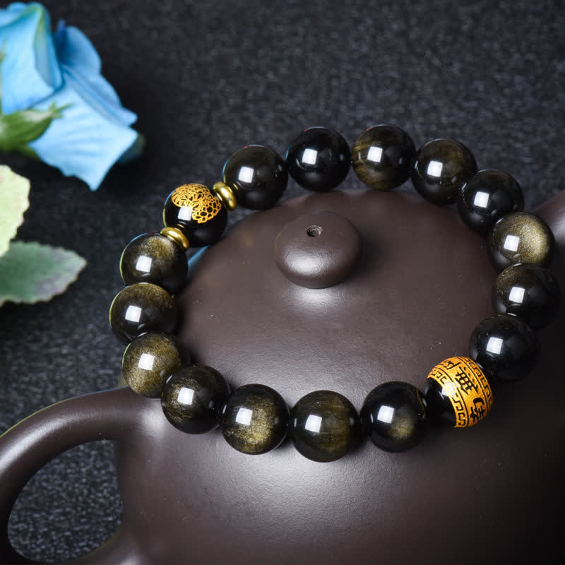 KarmaRipple's Chinese Zodiac Natal Buddha Gold Sheen Obsidian Wealth Protection Bracelet p13