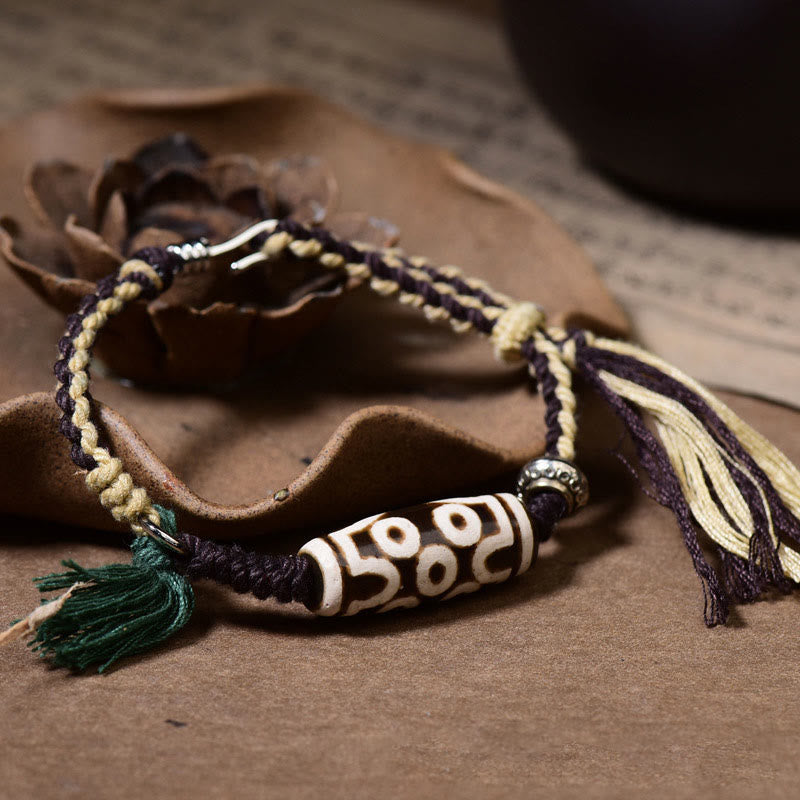 KarmaRipple's Handcrafted Tibetan Nine-Eye Dzi Bead Blessings Rope Bracelet p2