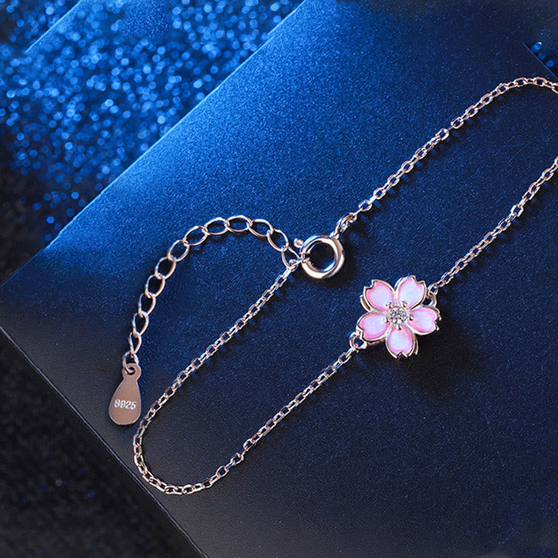 KarmaRipple's 925 Sterling Silver Cherry Blossom Blessing Chain Bracelet Rotatable Ring p11