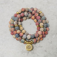 KarmaRipple's 108 Mala Beadwork Picasso Jasper Stone Courage Energy Bracelet