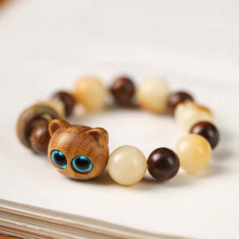KarmaRipple's Authentic Bodhi Seed Sandalwood Fortunate Cute Cat Head Paw Claw Peace Bracelet p7