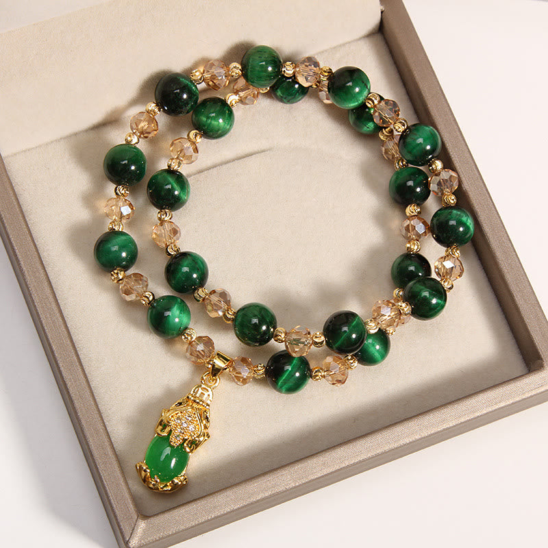 KarmaRipple's Tiger Eye Pixiu Fox Money Bag Protection Self Confidence Double Wrap Bracelet p11