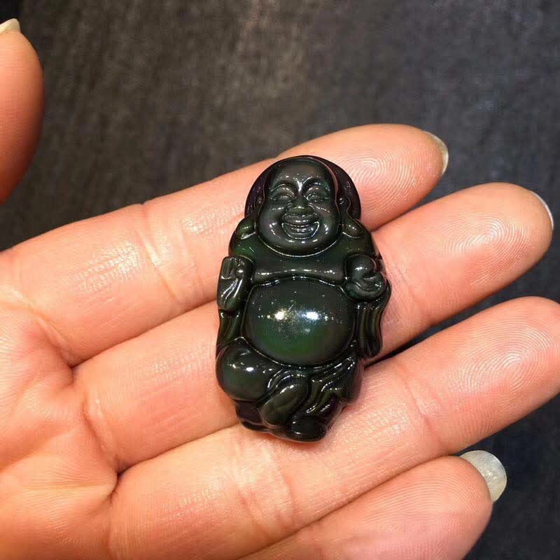 KarmaRipple's Authentic Rainbow Obsidian Laughing Buddha Inner Peace Pendant Necklace p8