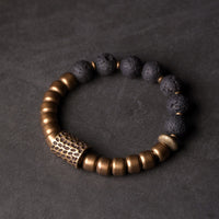 KarmaRipple's Lava Rock Stone Rainbow Obsidian Bronze Support Balancing Bracelet