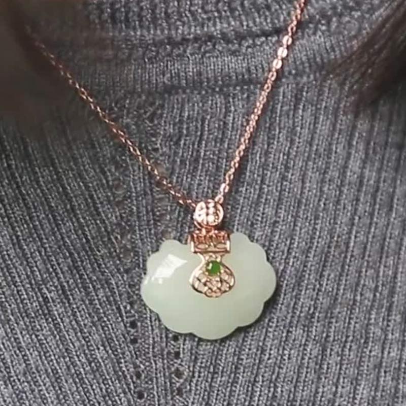 KarmaRipple's 925 Sterling Silver Ivory Jade Blessing Happiness Pendant Chain Necklace p5