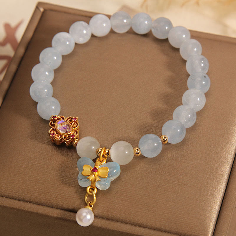 KarmaRipple's Aquamarine Cat's Eye Balancing Butterfly Pearl Talisman Bracelet p3