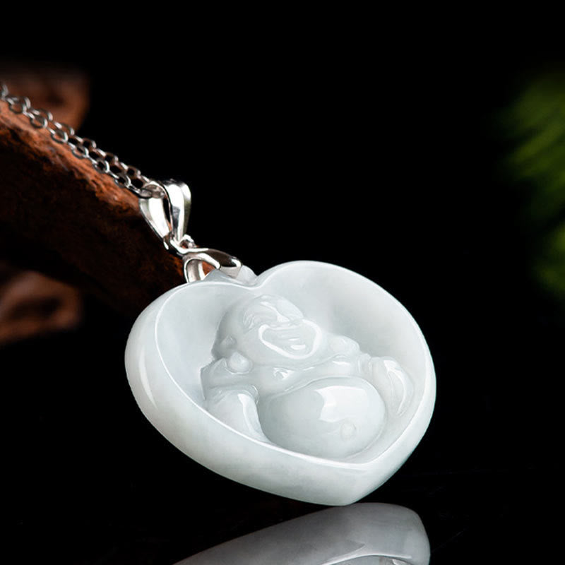 KarmaRipple's 925 Sterling Silver Laughing Buddha Ivory Jade Fortune Blessing Pendant Necklace p3