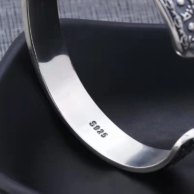 KarmaRipple's 925 Sterling Silver Om Mani Padme Hum Double Dorje Engraved Wisdom Cuff Bracelet Bangle p4