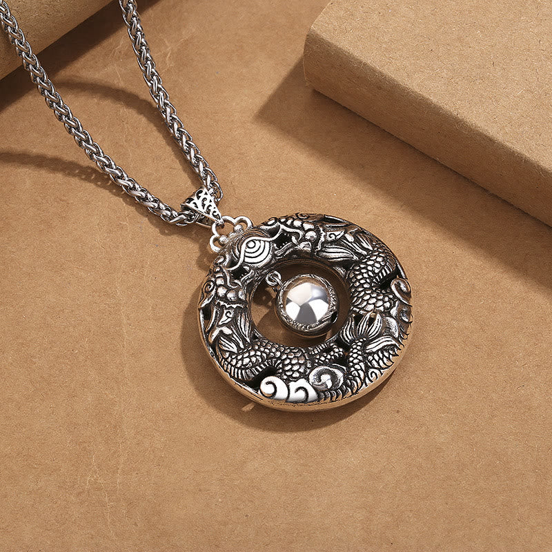 KarmaRipple's Double Dragon Playing Bead Bronze Protection Pendant Necklace p3