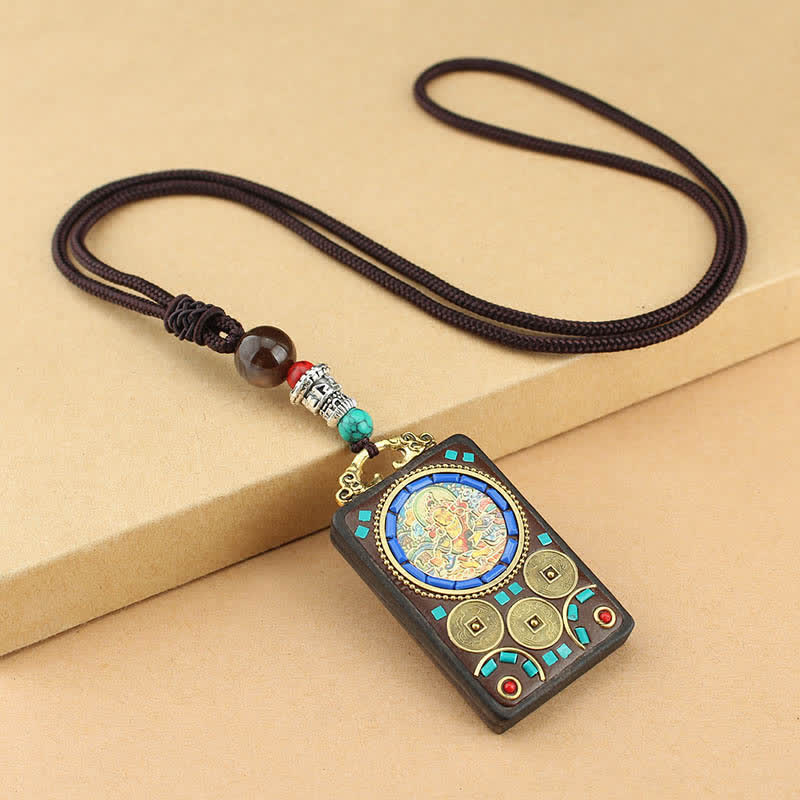 KarmaRipple's Tibet God of Wealth Thangka Ebony Peace Pendant Necklace p4
