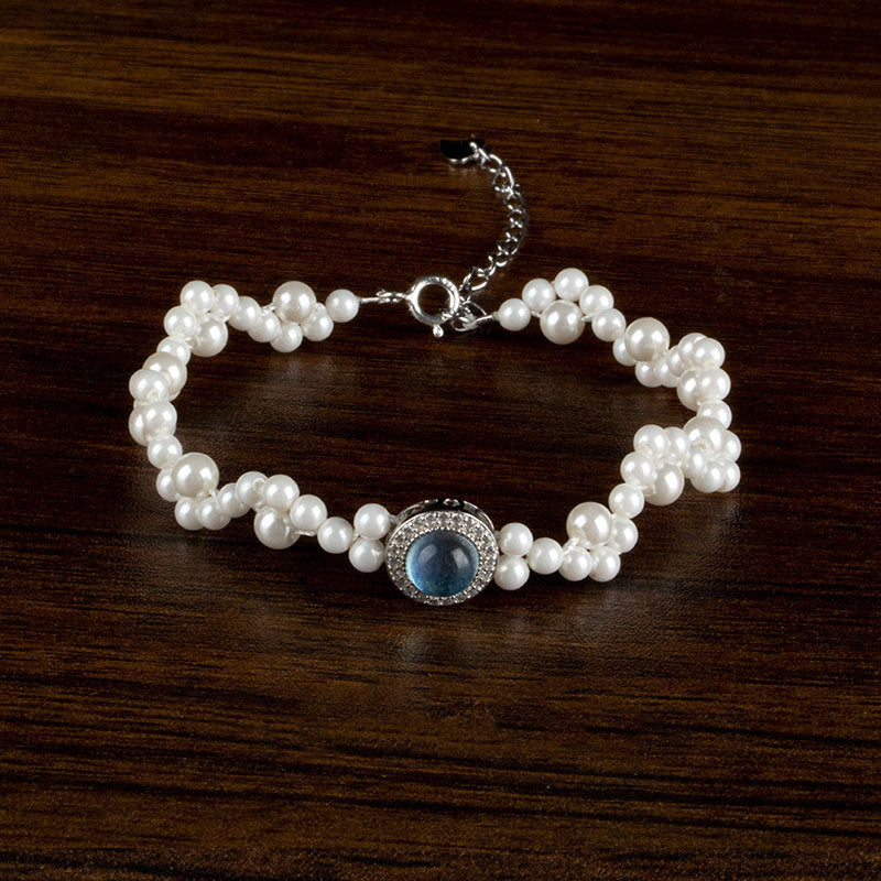 KarmaRipple's 925 Sterling Silver Pearl Blue Chalcedony Balancing Chain Bracelet Ring p2