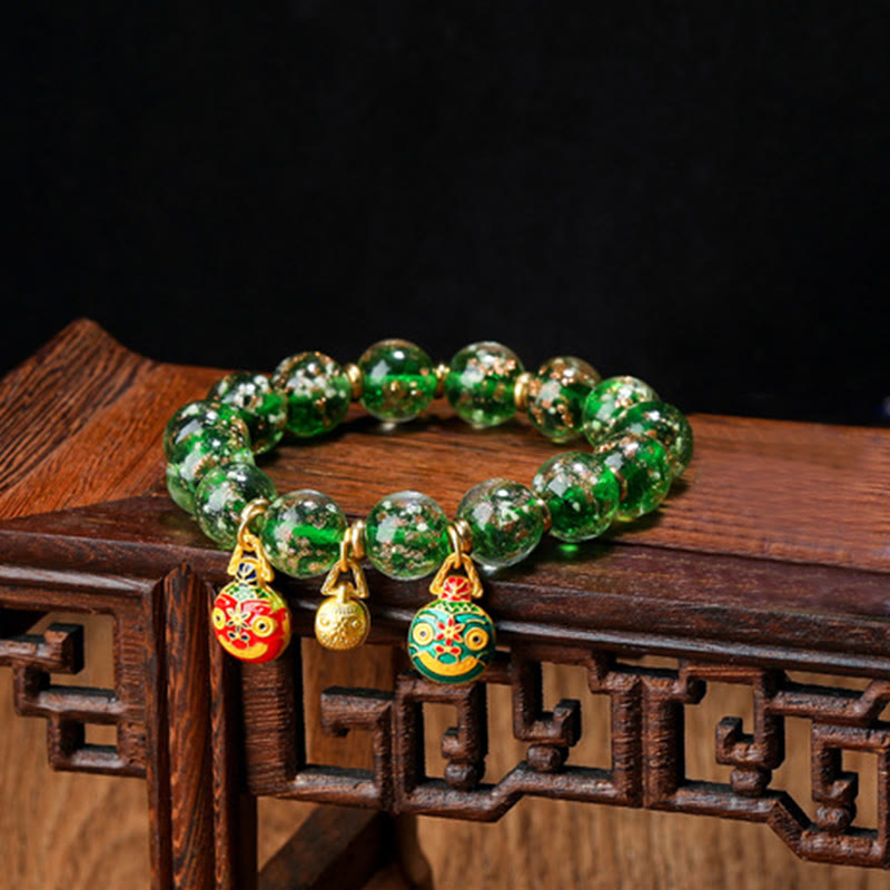 KarmaRipple's Gold Swallowing Beast Family Talisman Luminous Fluorescent Liuli Glass Bead Success Bracelet p10