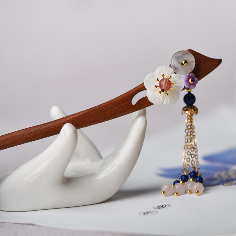 KarmaRipple's Red Sandalwood Pink Gemstone Talisman Balancing Hairpin Decorations p2