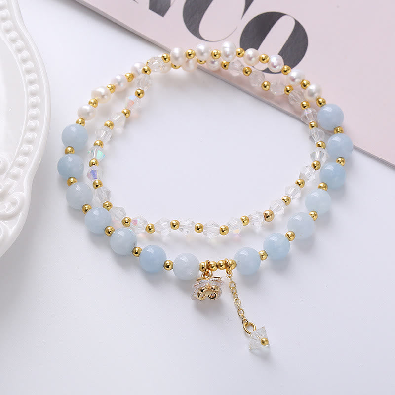 KarmaRipple's Authentic Amethyst Aquamarine Strawberry Quartz Pearl Peace Balancing Double Wrap Bracelet p2