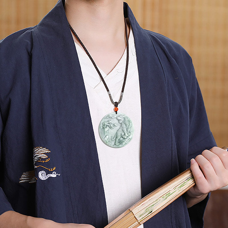 KarmaRipple's Chinese Zodiac Tiger Jade Protection Pendant String Necklace p4