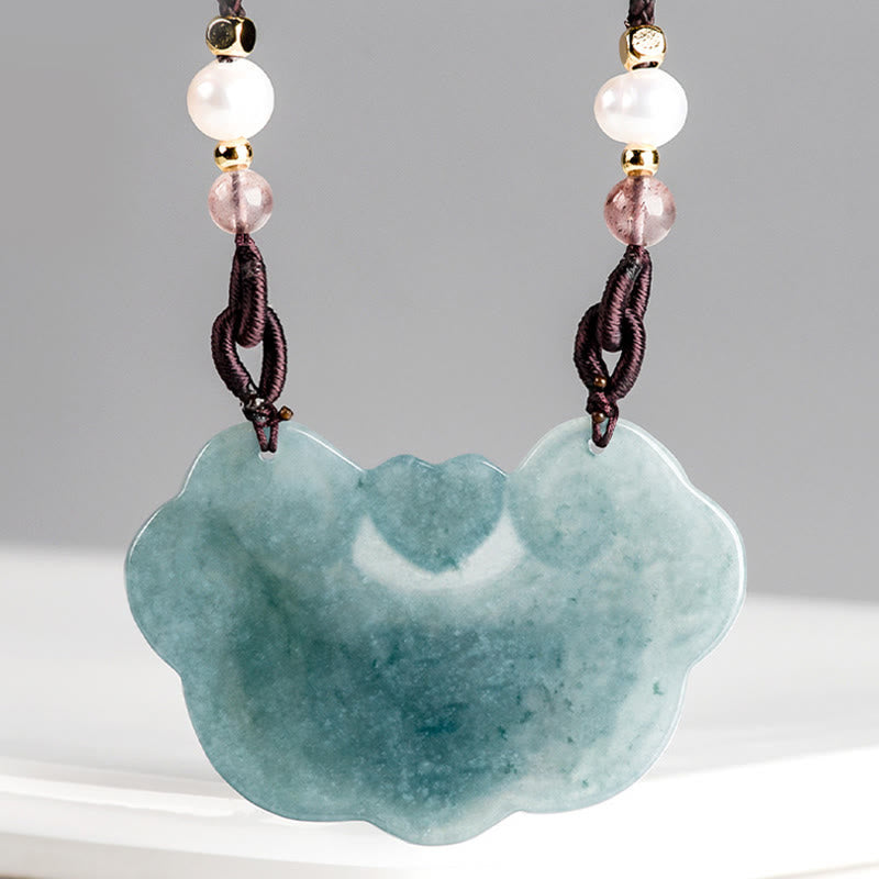 KarmaRipple's Authentic Jade Peony Flower Lock of Good Wishes Prosperity Pendant Necklace p5