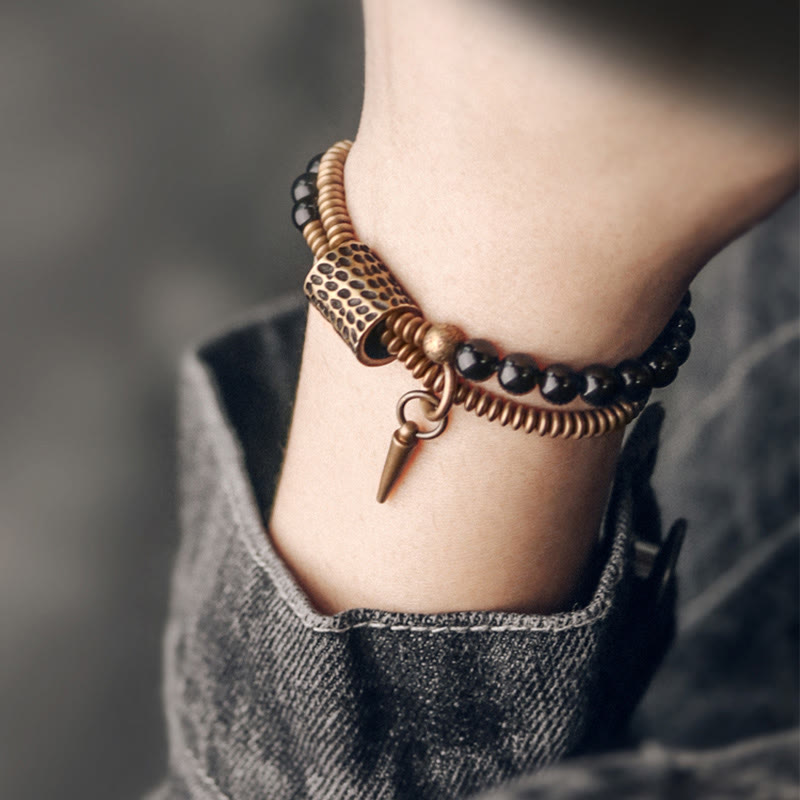 KarmaRipple's Rainbow Obsidian Bronze Inner Peace Balancing Double Layer Bracelet p8
