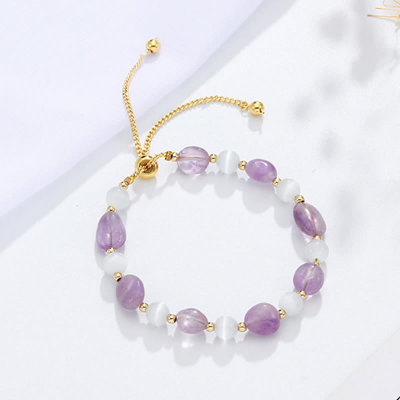 KarmaRipple's Amethyst Pink Gemstone Black Rutilated Quartz Spiritual Awareness Bracelet p5