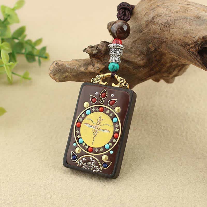 KarmaRipple's Tibet God of Wealth Thangka Ebony Peace Pendant Necklace p15