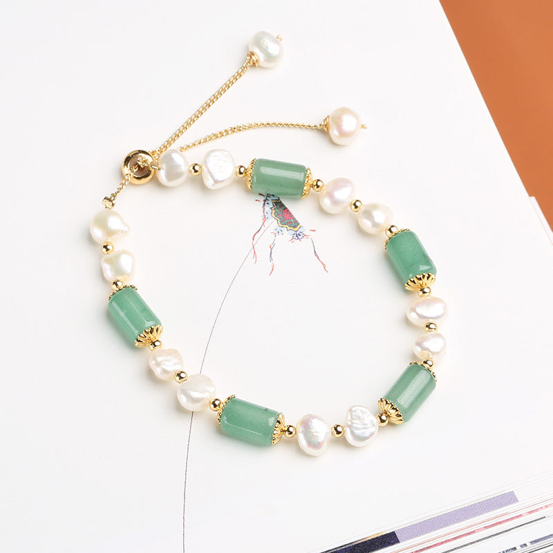KarmaRipple's Green Aventurine Pearl Pink Gemstone Bead Fortune Bracelet p6