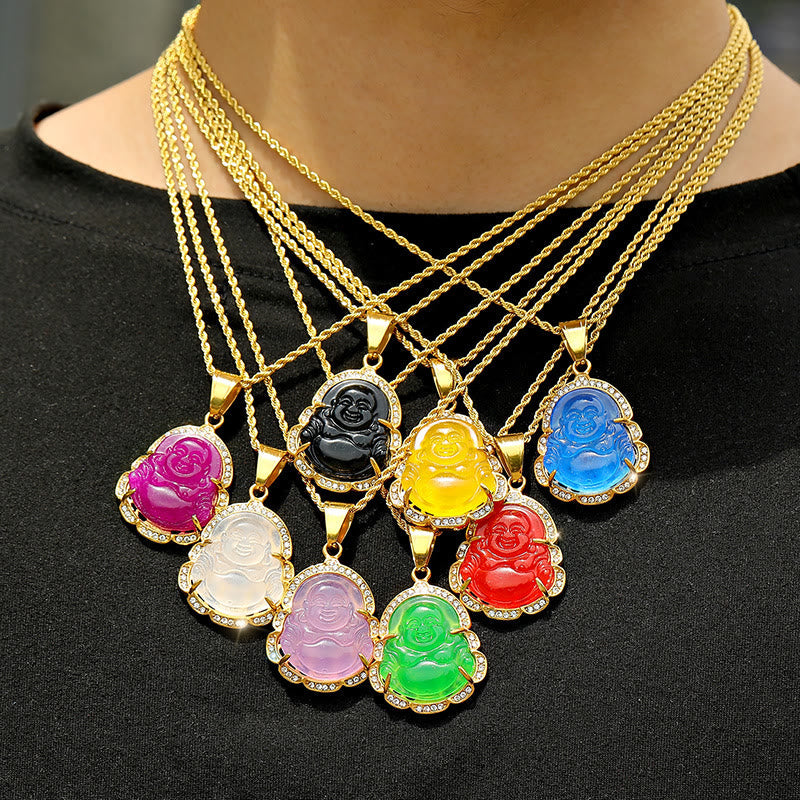 KarmaRipple's 18K Gold Filled Laughing Buddha Jade Fortune Pendant Chain Necklace p18