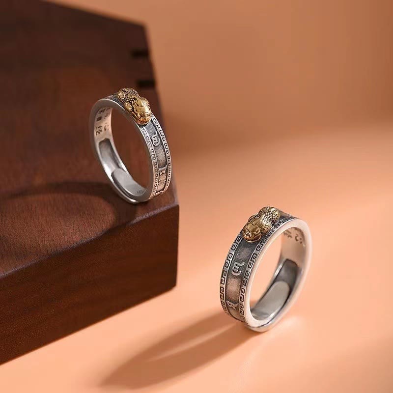 KarmaRipple's PiXiu Om Mani Padme Hum Heart Sutra Fortune Wealth Pair Ring p4