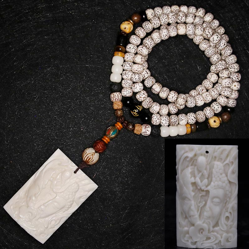 KarmaRipple's 108 Mala Beadwork Bodhi Seed Yak Bone Avalokitesvara Fortunate Pixiu Guan Gong Buddha Demon Peace Tassel Bracelet p23