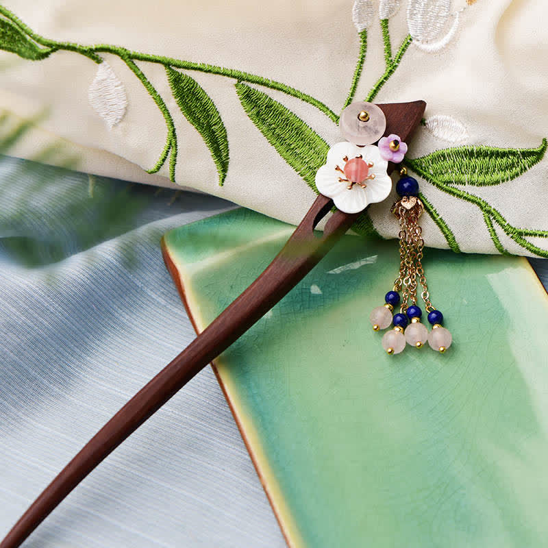 KarmaRipple's Red Sandalwood Pink Gemstone Talisman Balancing Hairpin Decorations p3