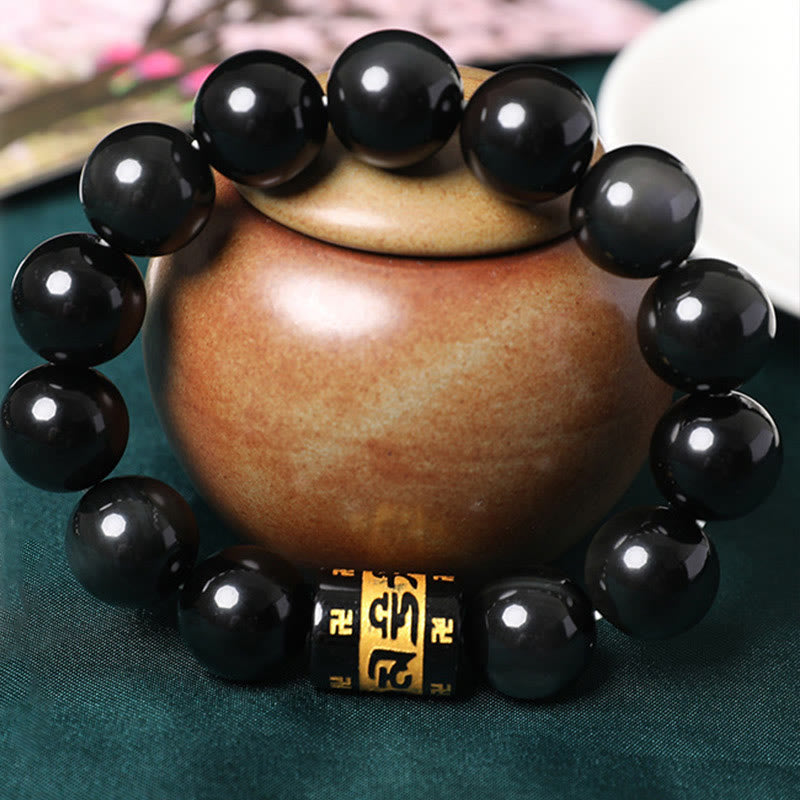 KarmaRipple's Rainbow Obsidian Om Mani Padme Hum Swastika Positive Bracelet p4