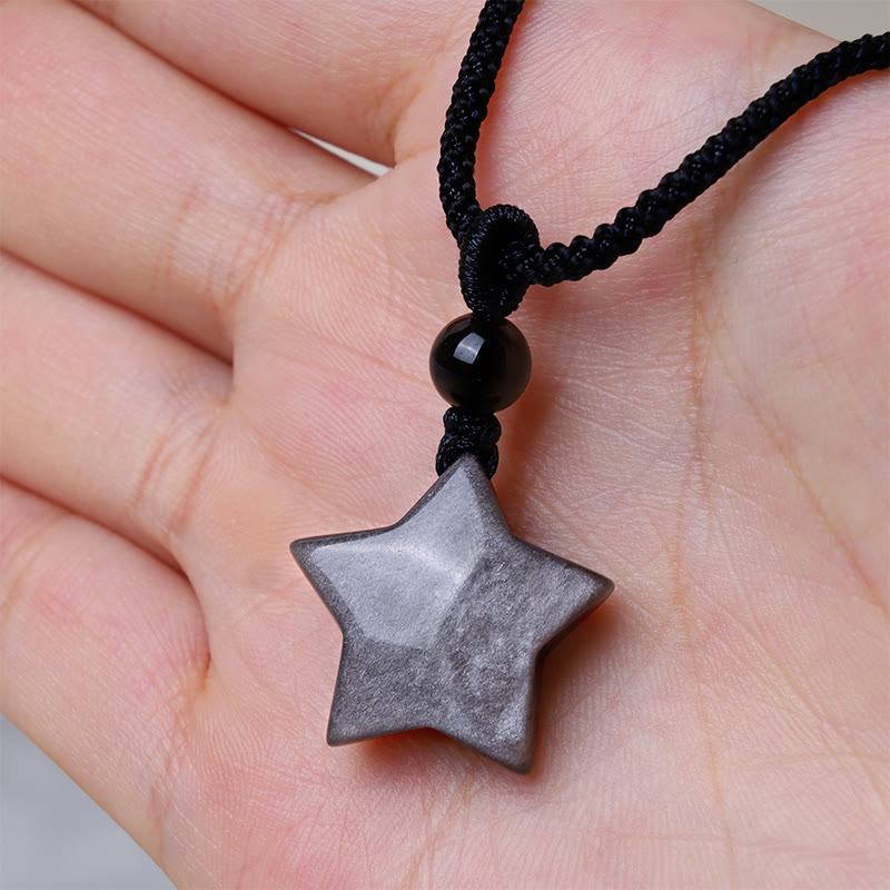 KarmaRipple's Authentic Silver Sheen Obsidian Star Crescent Moon Protection Pendant Necklace p10