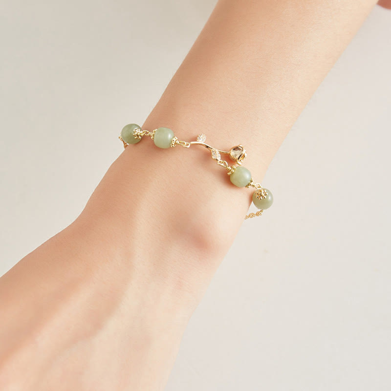 KarmaRipple's 14K Gold Plated Hetian Jade Golden Rose Flower Fortune Chain Bracelet p10