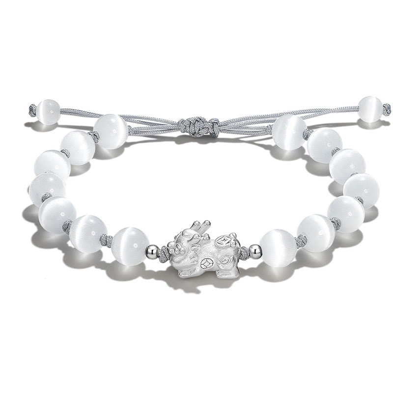 KarmaRipple's Authentic Black Obsidian Cat's Eye Pink Gemstone PiXiu Strength Bracelet p2