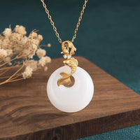 KarmaRipple's Ivory Jade Koi Fish Wealth Prosperity Pendant Necklace
