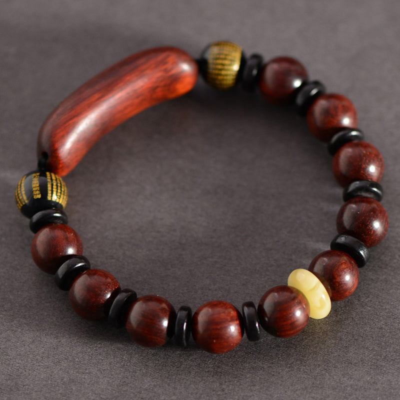 KarmaRipple's Small Leaf Red Sandalwood Om Mani Padme Hum Engraved Protection Bracelet p4