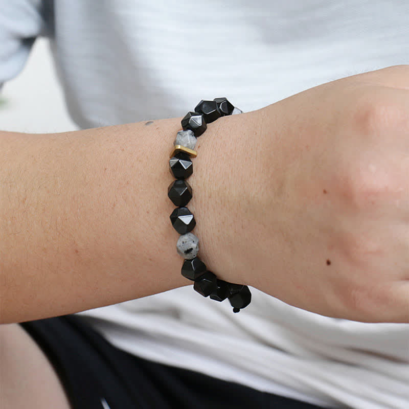 KarmaRipple's Black Obsidian Black Glitter Stone Purification Bracelet p5