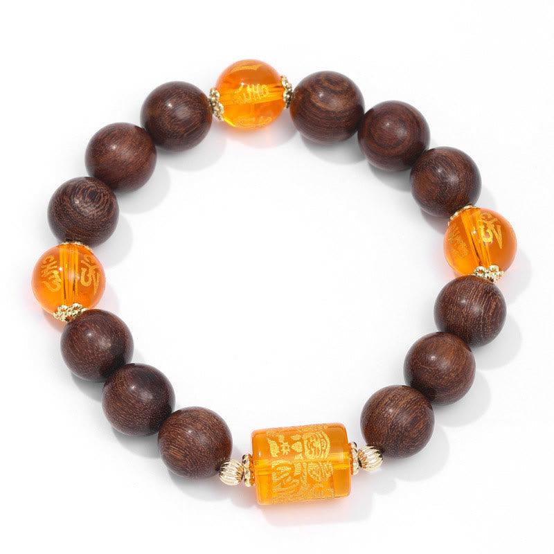 KarmaRipple's Authentic Phoebe Zhennan Wood Om Mani Padme Hum God Of Wealth Gemstone Protection Bracelet p7