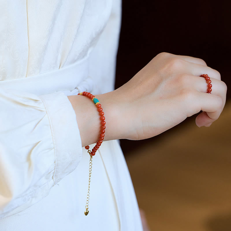 KarmaRipple's 925 Sterling Silver Plated Gold Authentic Red Agate Turquoise Confidence Bracelet Pendant Necklace Ring Set p6