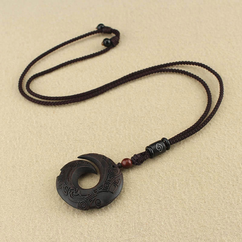 KarmaRipple's Ebony Wood Sandalwood One's Fortune Improves Design Pattern Peace Pendant Necklace p8