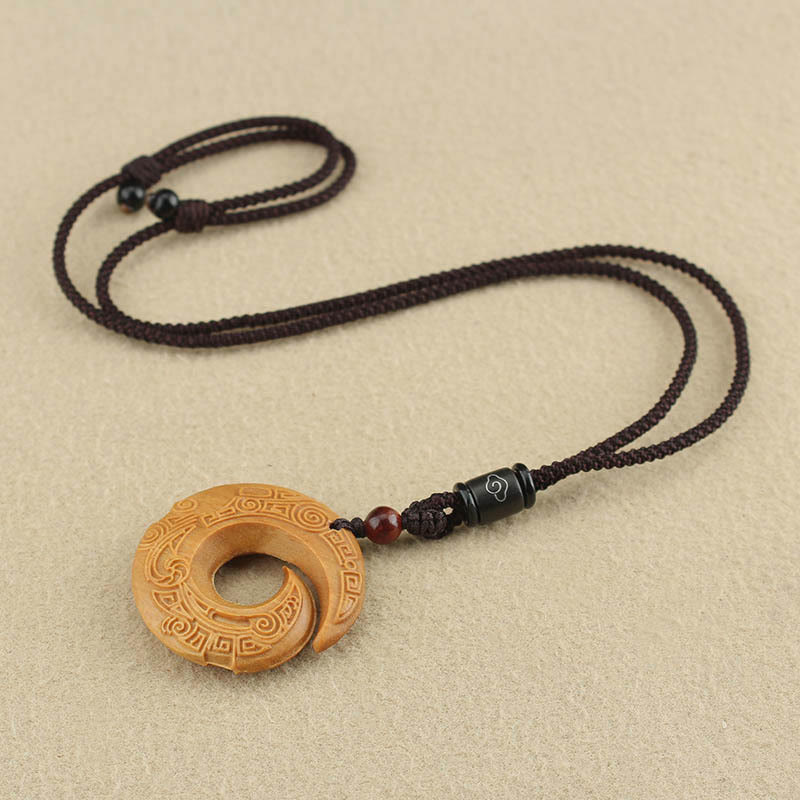 KarmaRipple's Ebony Wood Sandalwood One's Fortune Improves Design Pattern Peace Pendant Necklace p17