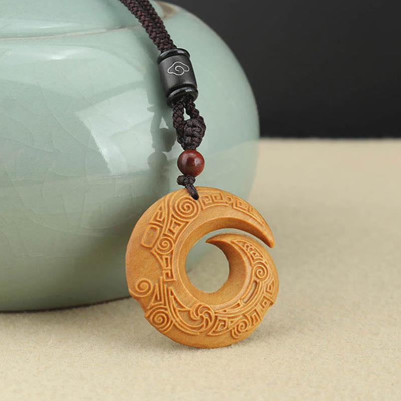 KarmaRipple's Ebony Wood Sandalwood One's Fortune Improves Design Pattern Peace Pendant Necklace p2