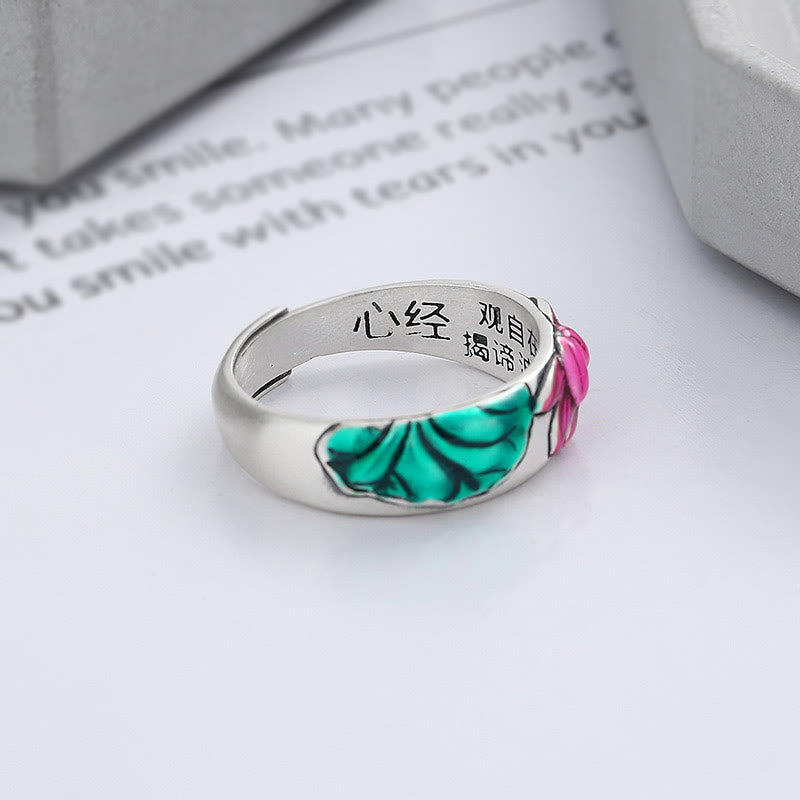 KarmaRipple's 925 Sterling Silver Lotus Flower Heart Sutra Enlightenment Ring p4