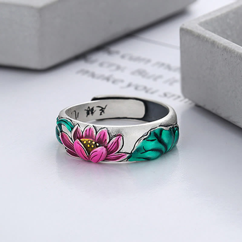 KarmaRipple's 925 Sterling Silver Lotus Flower Heart Sutra Enlightenment Ring p3