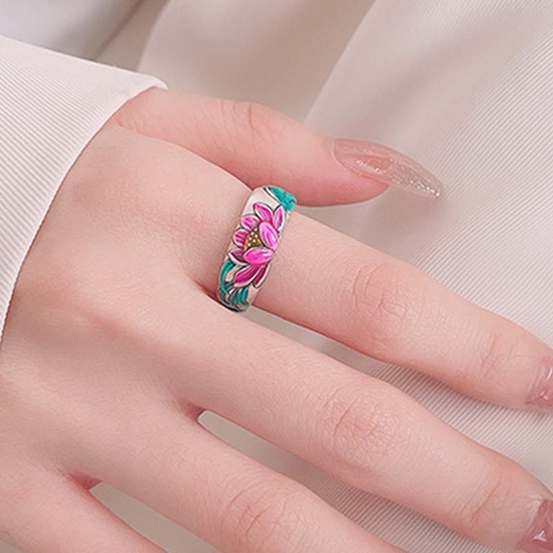 KarmaRipple's 925 Sterling Silver Lotus Flower Heart Sutra Enlightenment Ring p10