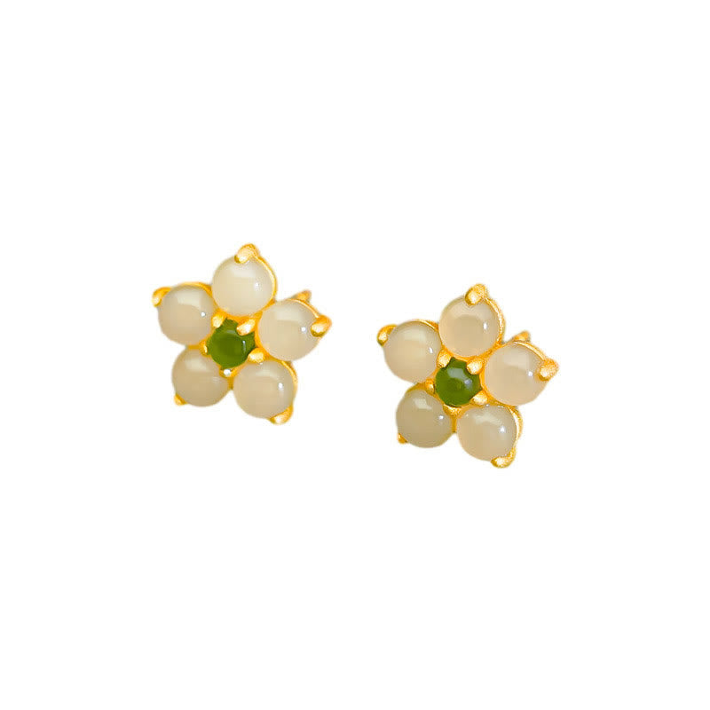 KarmaRipple's 925 Sterling Silver Hetian Jade Fortune Flower Stud Earrings p9