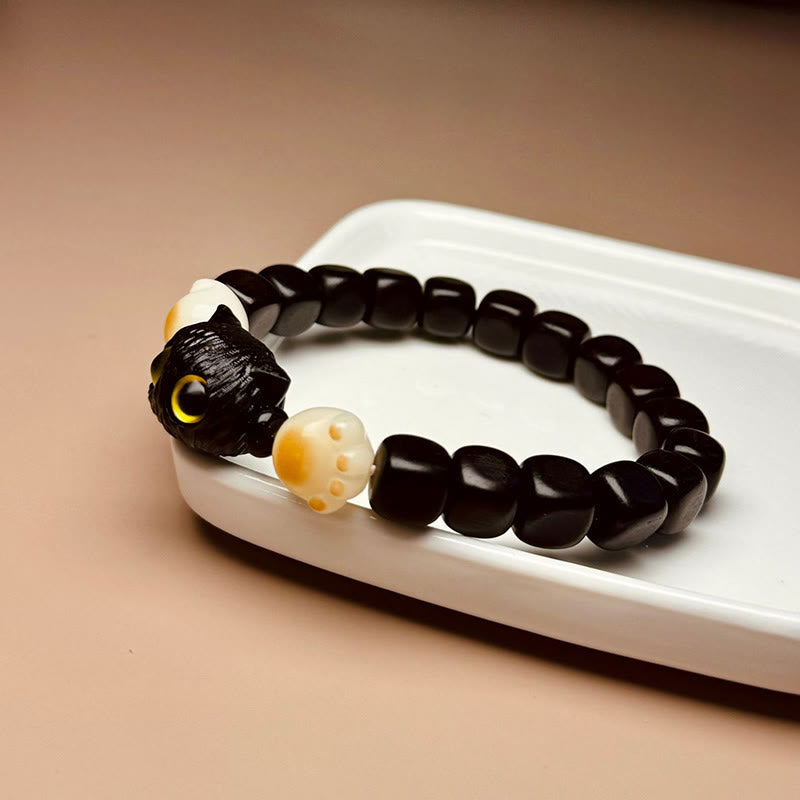 KarmaRipple's Ebony Wood Cute Cat Bodhi Seed Paw Claw Peace Bracelet p3