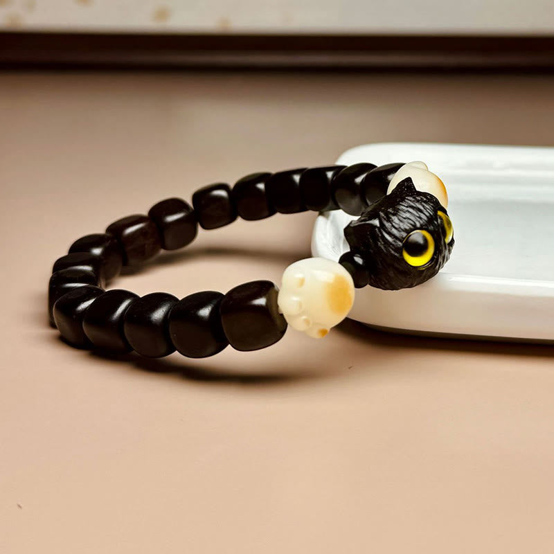 KarmaRipple's Ebony Wood Cute Cat Bodhi Seed Paw Claw Peace Bracelet p2